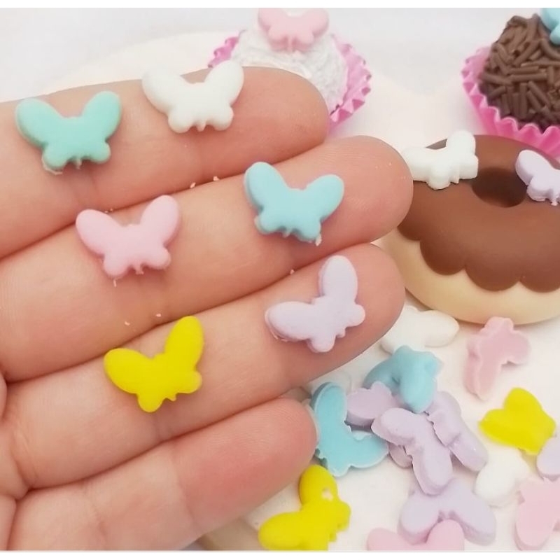 Mini borboletas de açúcar/confeitos pronta entrega envio 1 dia 50 unidades mix cores(régua)