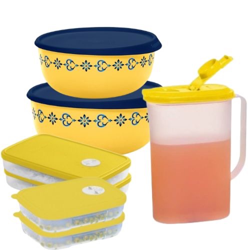 KIT TIGELA TOQUE MÁGICO 2,5L + 1,3L ARABESCO + FREEZERTIME (2UN) 550ML + (2UN) 300ML + JARRA PERFEITA 1,8L - TUPPERWARE