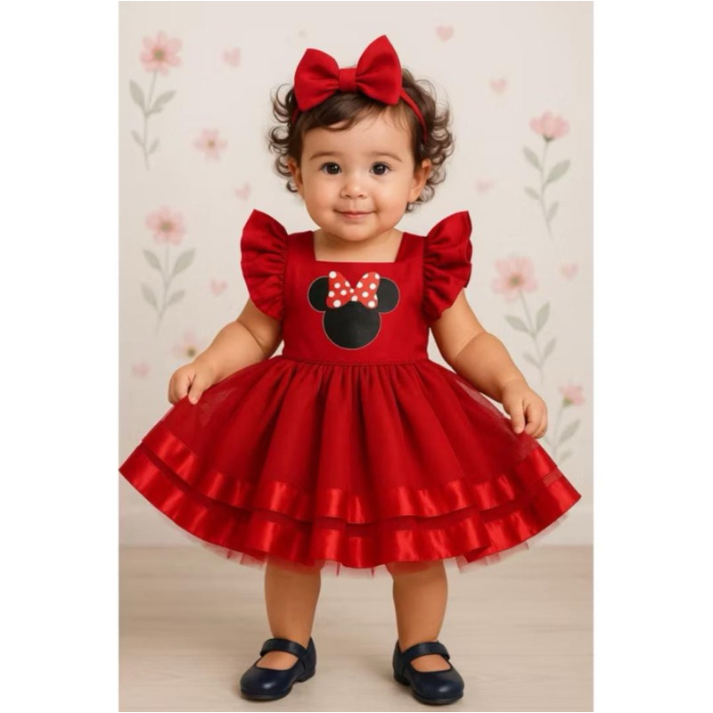 vestido infantil Minnie Vermelha em Oferta na Shopee