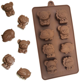 Forma de Silicone Animais Safari De Chocolate 8 Cavidades Leão Urso Molde Silicone Bala Doce