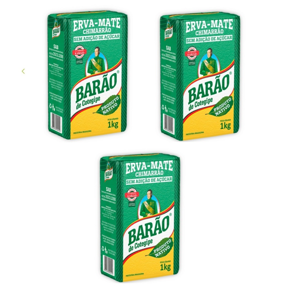 Kit 03 pcts Erva Mate Barao Nativa À Vacuo - 1kg cada