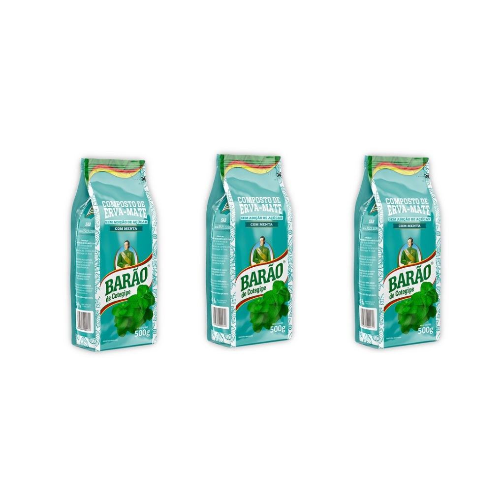 Kit 03 pcts Composto de erva mate com menta BARÃO 500g cada