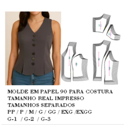 MOLDE,MODELAGEM PARA COSTURA DE BLUSA COLETE SEM MANGA IMPRESSO EM PAPEL 90 GM HSTZ-279