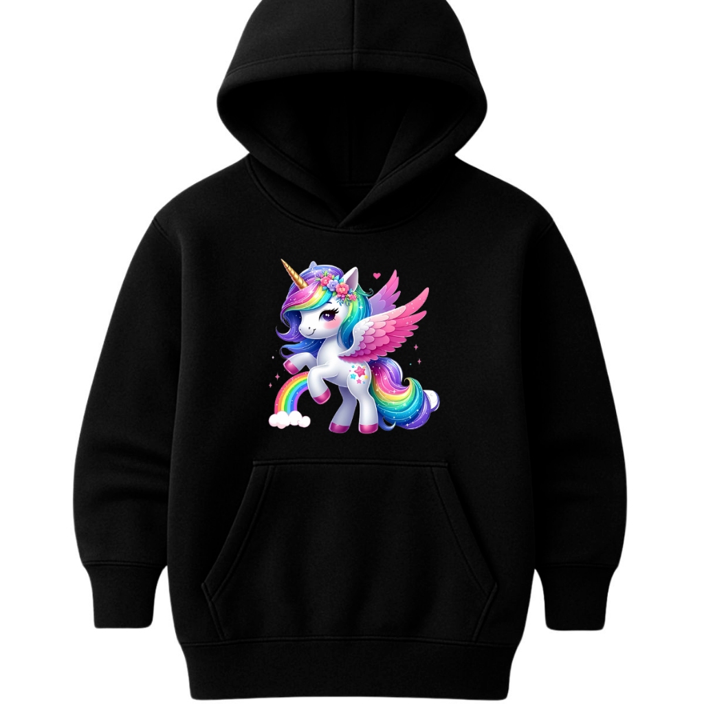 Moletom Canguru Infantil Com Unicornio Arco-Iris Blusa De Frio De Menina Agasalho Infantil