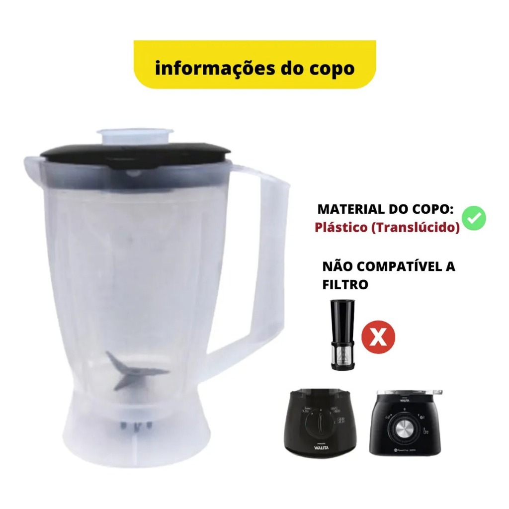 Copo Walita Philips Multiprocessador Ri7625 Ri7630 Preto — imagem 2 de 2