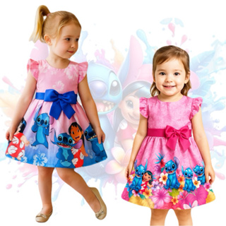 VESTIDO INFANTIL STITCH  TEMÁTICO 1 a 3 anos em Oferta na Shopee