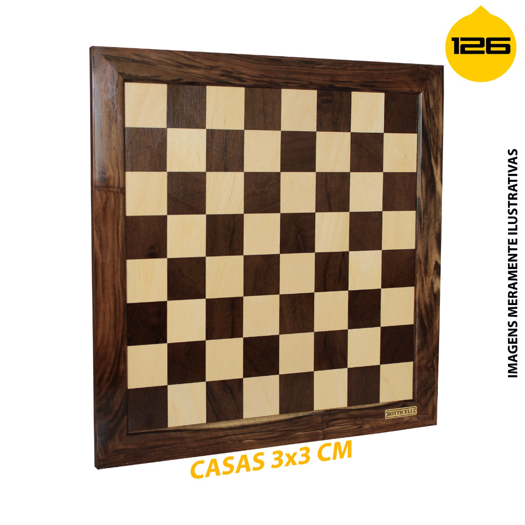 TABULEIRO PARA XADREZ E DAMAS - BOTTICELLI JOGOS - CASAS 3X3CM