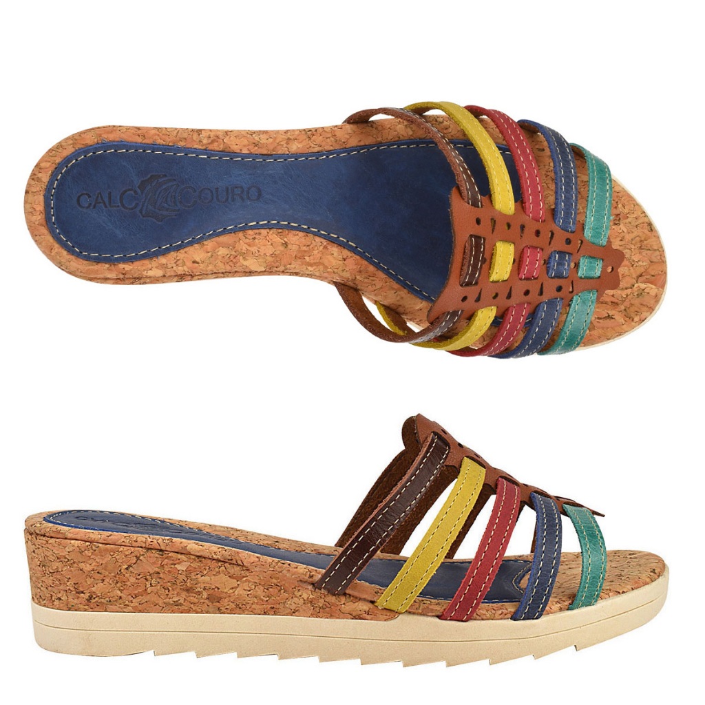 Tamanco Sandália Chinelo Chinela Feminino Anabela Flatform Couro Legítimo Cortiça Confortável TC90.15