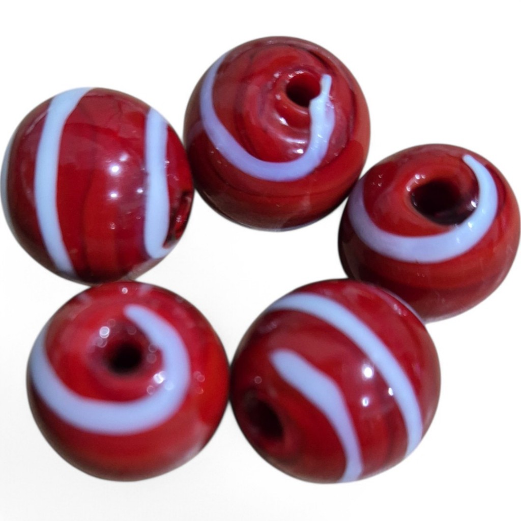 Kit 3 ou 7 Unidades Firma Murano Bola Vermelho/Branco