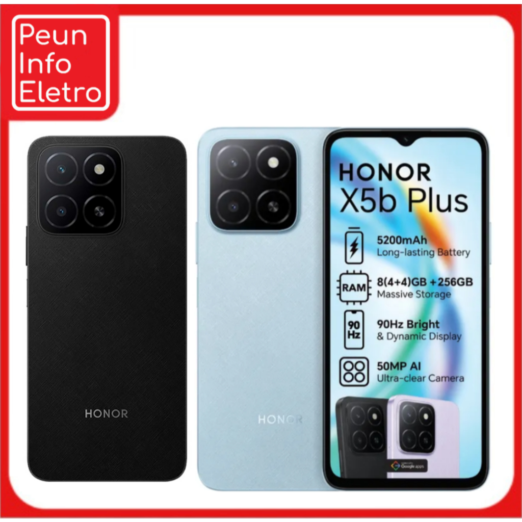 Smartphone HONOR X5b Plus 256GB | 4GB RAM | Tela 6.56” 90Hz | Câmera 50MP | Bateria 5200mAh | Android 14