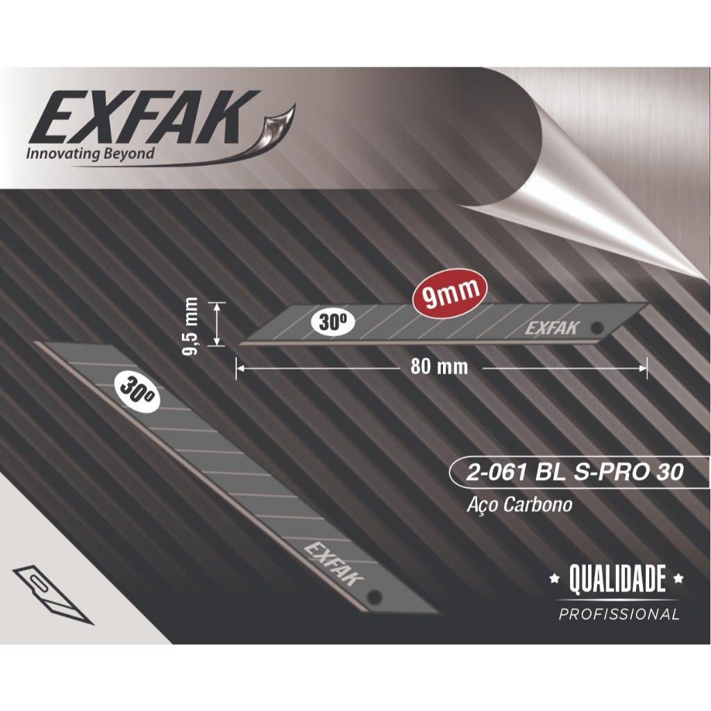 10 Un Lamina Profissional 9mm 30 Graus Preta 2-061 Exfak - Envelopamento Insulfilm PPF Adesivo Vinil Industria