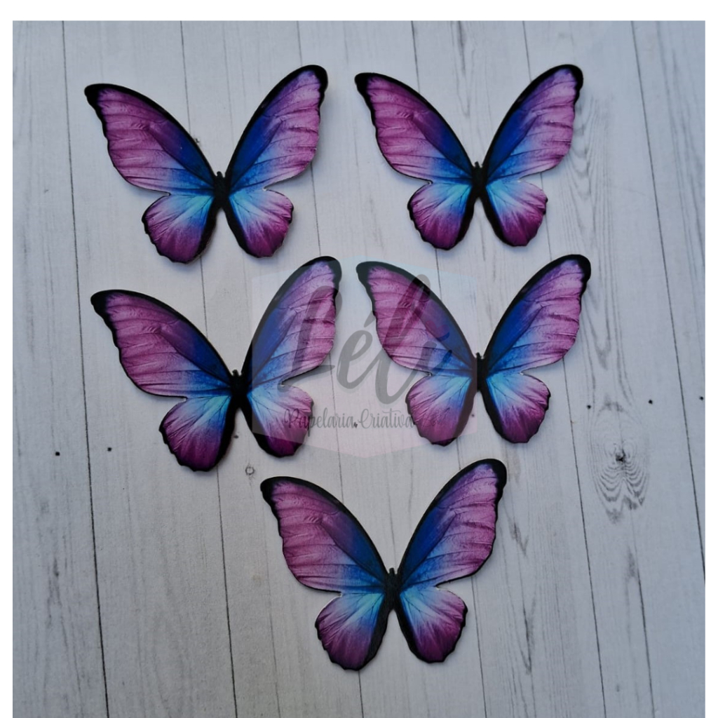 ENVIO RÁPIDO Kit 30 Borboletas 5 cm Lilás/Roxo • Papel Fotográfico Glossy 230g • Topo de Bolo • Scrapbook • Enfeites