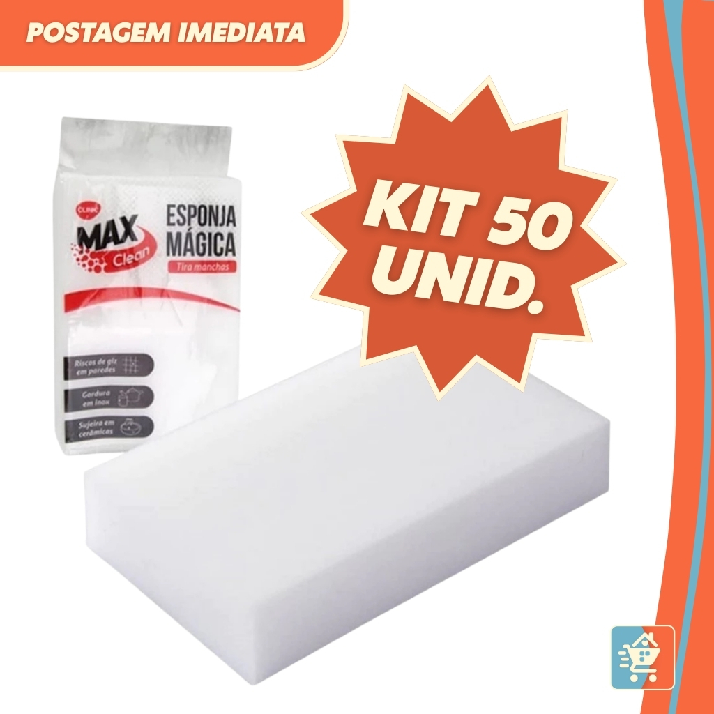 Kit 50 Esponjas Mágica Bucha Melamina Tira Mancha Original Desengordura Limpeza em Oferta na Shopee