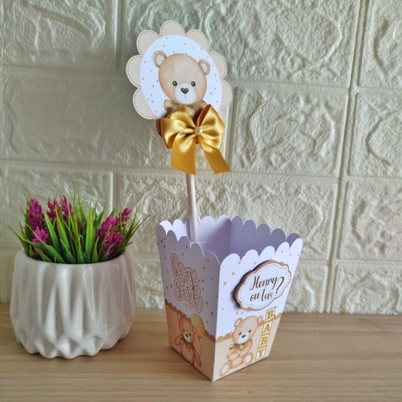 Centro de mesa Chá Revelação Ursinho | Personalizado | Enfeite Cachepô | Agradecimento Decoração