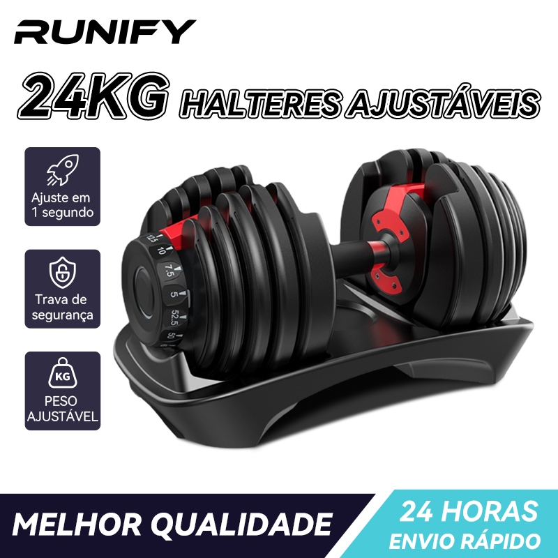Halter Regulável 24kg Dumbell Ajustável Drum Anilha Dumbbell em Oferta na Shopee