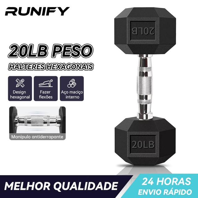 Halter Dumbell Emborrachado Sextavado Cromado De 20lb(9.1kg) Um único haltere 1 Unidade