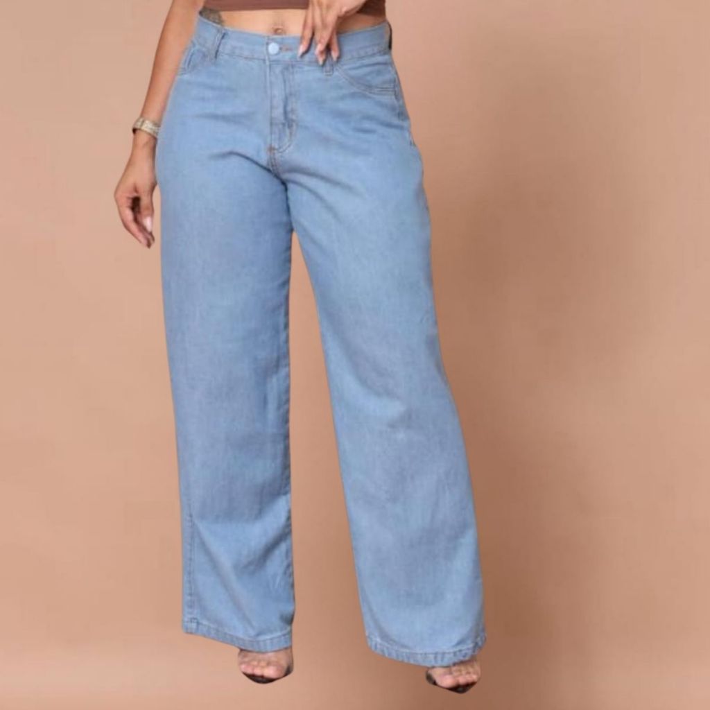 Calça Jeans Feminina Wide Leg Premium  Tecido Grosso Cintura Alta Pantalona 100% ALGODÃO elegante
