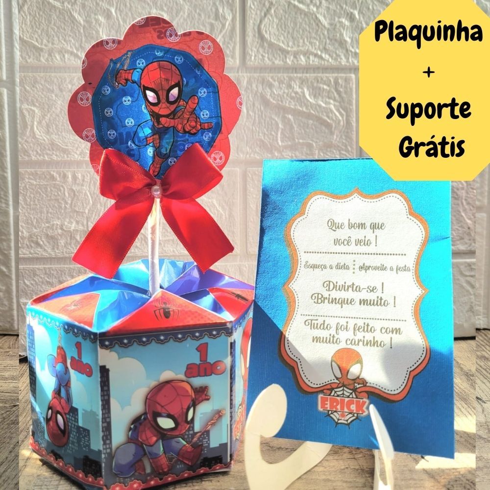 Centro de Mesa Homem Aranha Baby Cachepô Cute Personalizado Enfeite Arranjo de Mesa + Plaquinha p/Festa de Aniversário