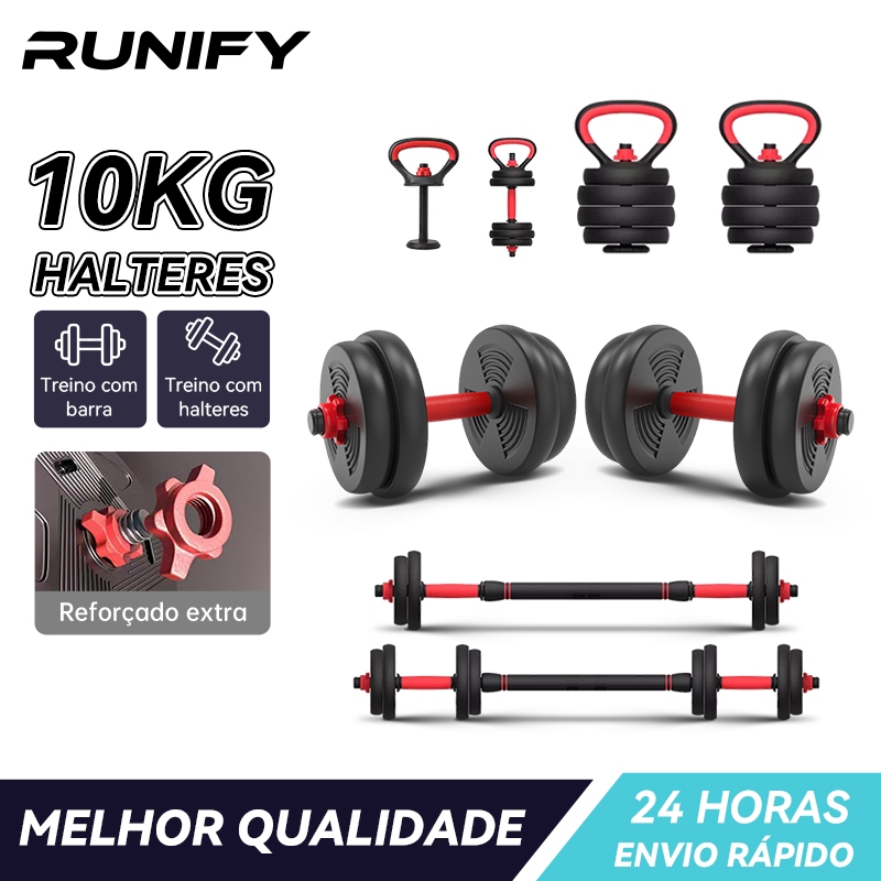 Kit Halteres Barra Kettlebell 6 em 1 Peso Musculação treino em casa 10kg