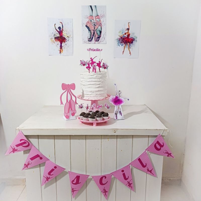 Kit Festa Bailarina Personalizado Só Um Bolinho Festa em Casa Aniversário Infantil adulto Mesversário lembrancinhas