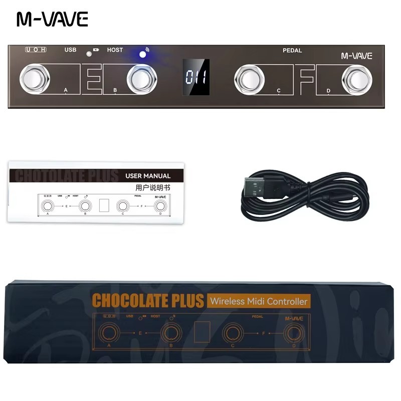 M-VAVE Chocolate Plus Foot Switch sem fio de 4 botões compatível com a função de controle da interface de host MIDI