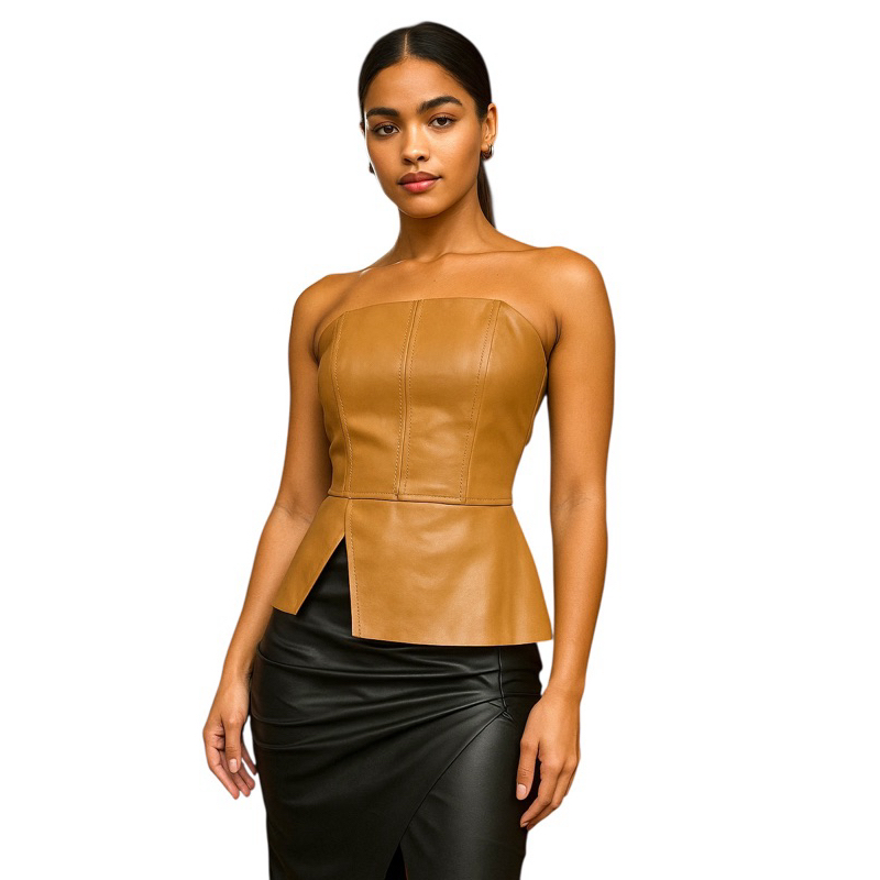 ciganinha blusa feminino tomara que caia no couro fake