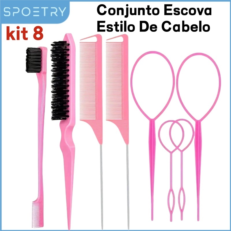[BR] kit 8 Cabelo Ferramenta Conjunto De Escova Para Cabelo Estilo De Cabelo Pente Conjunto Escova Estilo De Cabelo