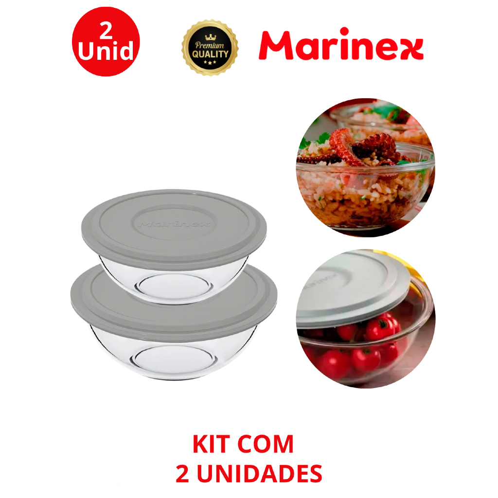 Kit de Tigelas Marinex Nadir 2 PEÇAS - 1,5L/3L Vidro com Tampa em Oferta na Shopee
