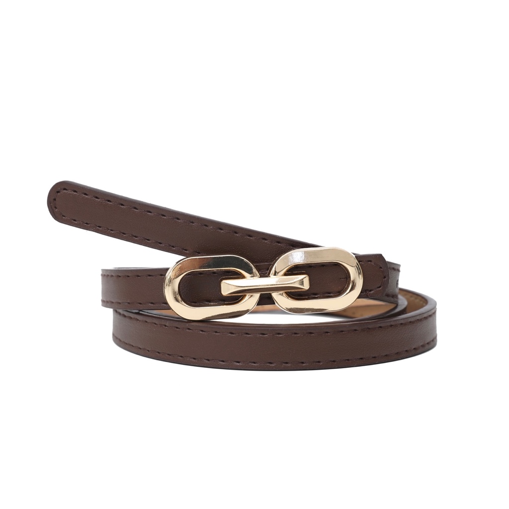 Cinto De Couro Feminino Coreano – Fino Preto Com Fivela De Pino De Liga Para Uso Diário