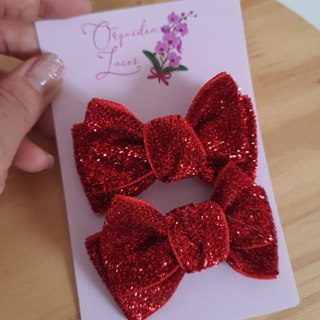 Laço de cabelo infantil parzinho de festa brilhante de luxo no bico pato . em Oferta na Shopee