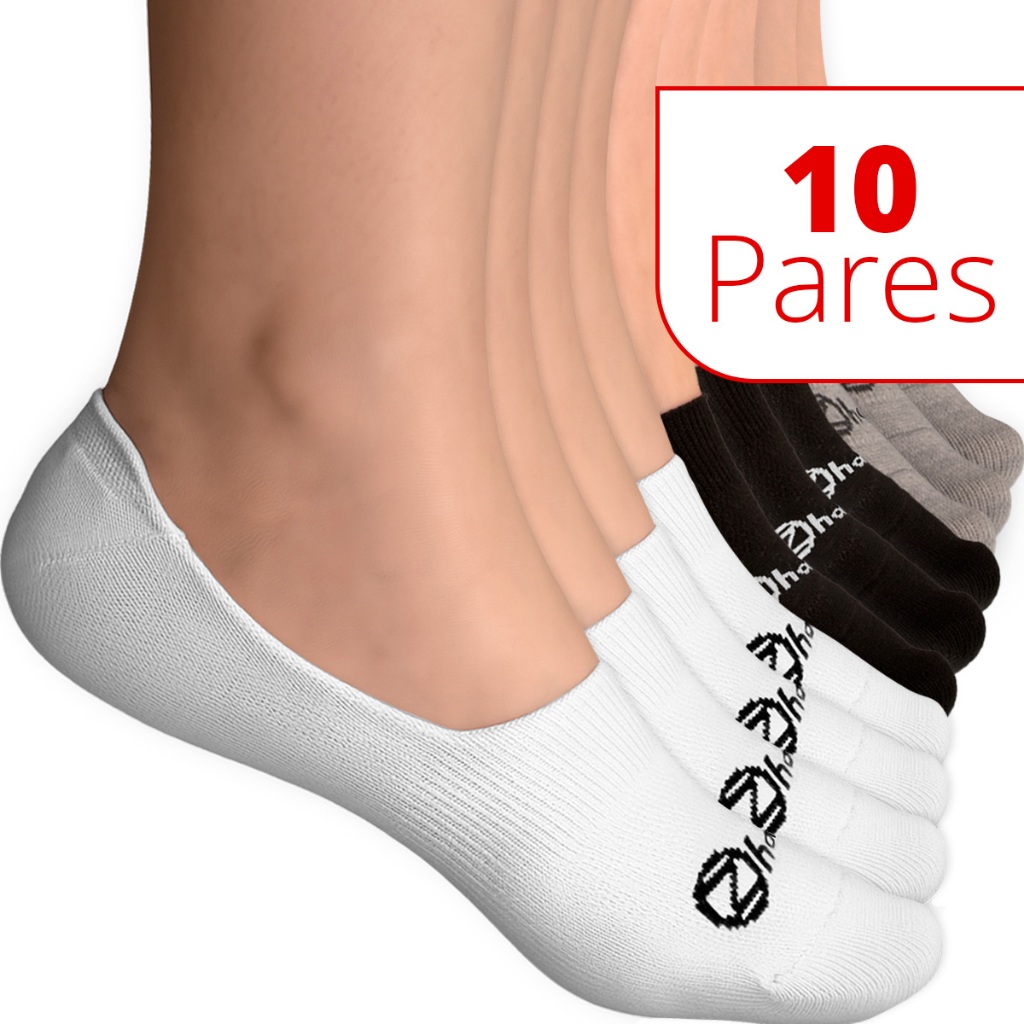 Kit 10 Pares Meias Zhamaro Sapatilha 100% Invisível Meia Com Silicone Algodão Masculina Feminina Unissex Academia Lupo