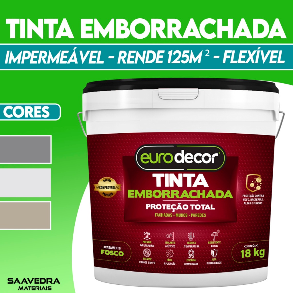 Tinta Emborrachada 18kg Impermeabilizante Rende 125m2 Eurodecor Galão Várias Cores