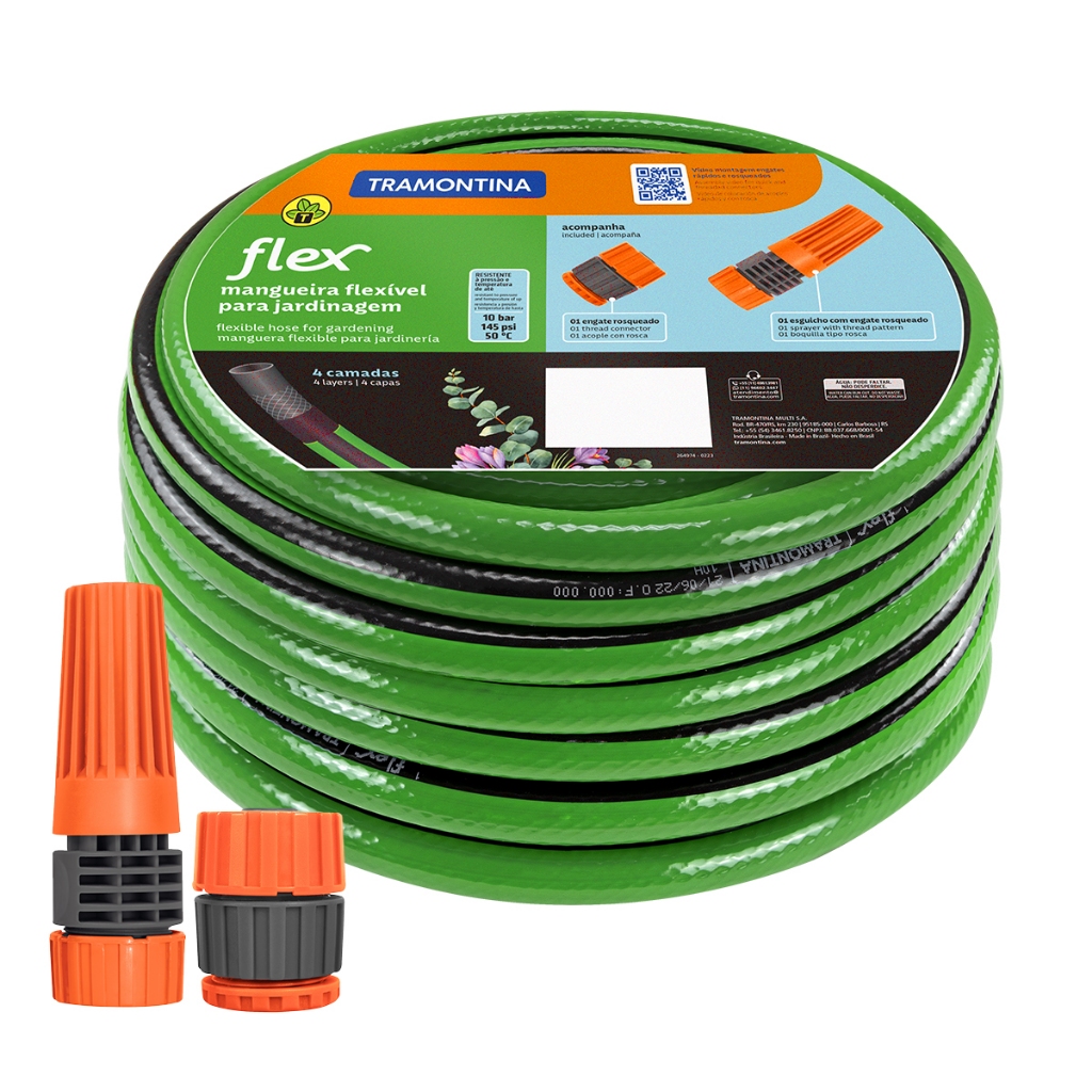 Mangueira 30m Flex Tramontina 1/2" com Esguicho e Engate 79167/300 em Oferta na Shopee