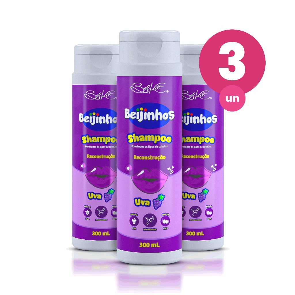 Kit 3 Shampoo Hidratante Beijinhos Uva 300ml Belkit em Oferta na Shopee