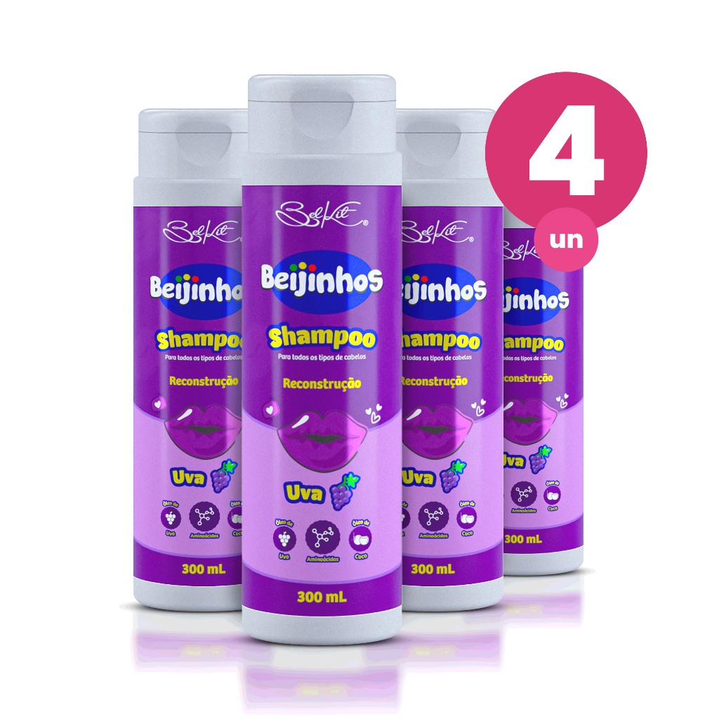 Kit 4 Shampoo Hidratante Beijinhos Uva 300ml Belkit em Oferta na Shopee