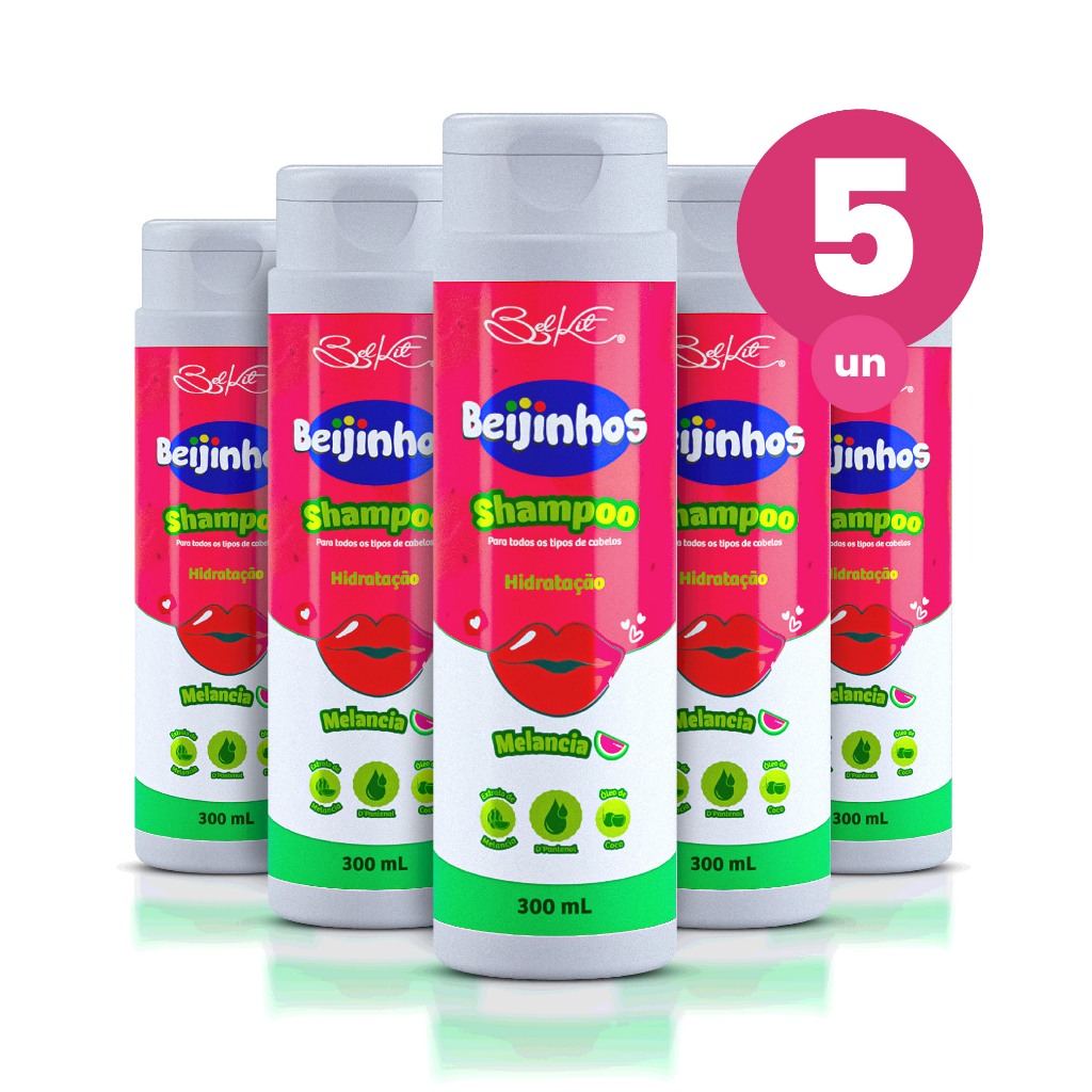 Kit 5 Shampoo Hidratante Beijinhos Melancia 300ml Belkit em Oferta na Shopee