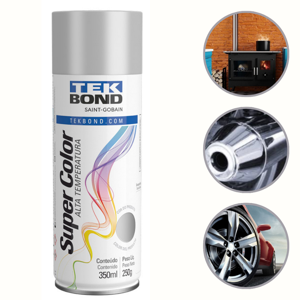 Tinta Spray Aerossol Alta Temperatura Tekbond Aluminio 350ml/250g em Oferta na Shopee