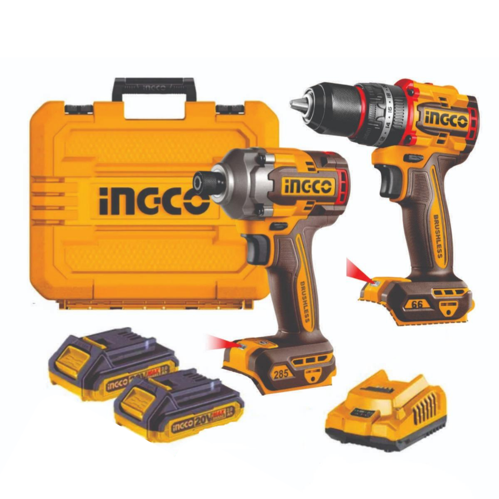 Combo Furadeira e Parafusadeira de Impacto 66Nm + Parafusadeira de Impacto 285Nm 20V À Bateria Ingco
