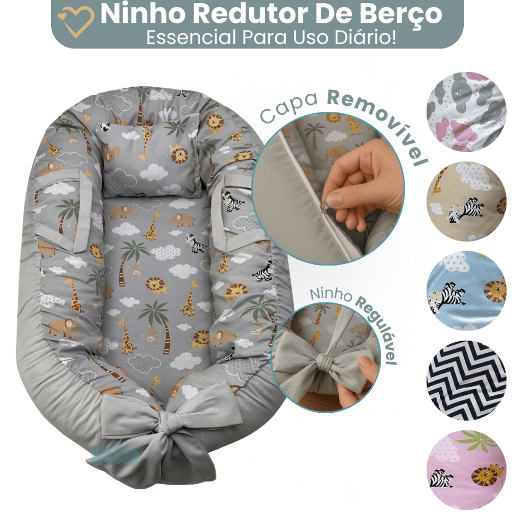 Ninho Redutor Bebê Menino Menina Maternidade Linha Safari Premium