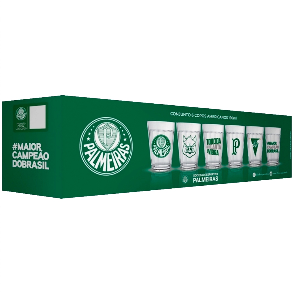 Conjunto 6 Copos Americano Palmeiras Licenciado Refrigerantes Cervejas 190ml Nadir