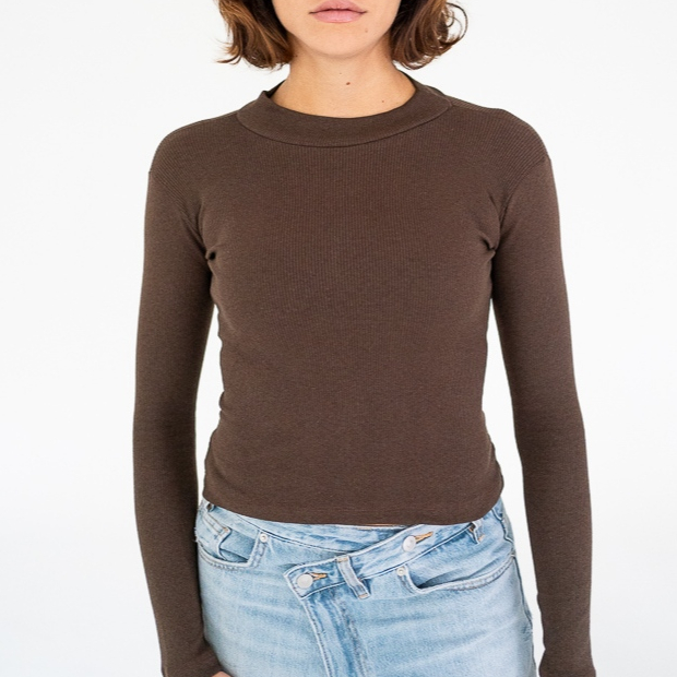 Blusa Canelada Gola Alta em Algodão Feminino Manga Longa Segunda Pele Feminina