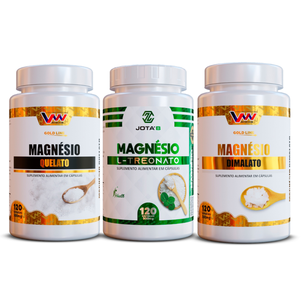 Kit perfeito os tres magnésio mais vendido Quelato Dimalato L-Treonato coraçã corpo mente ...