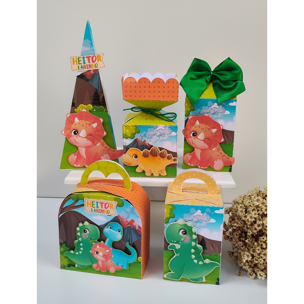 Kit Festa Infantil- Pegue e Monte- Caixinhas Personalizadas Dinossauro- Lembrancinhas- Aniversário