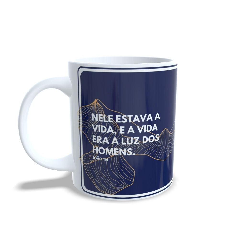 Caneca Luz João 1:4 325ml Porcelana – A Vida Que Ilumina com a Palavra de Deus