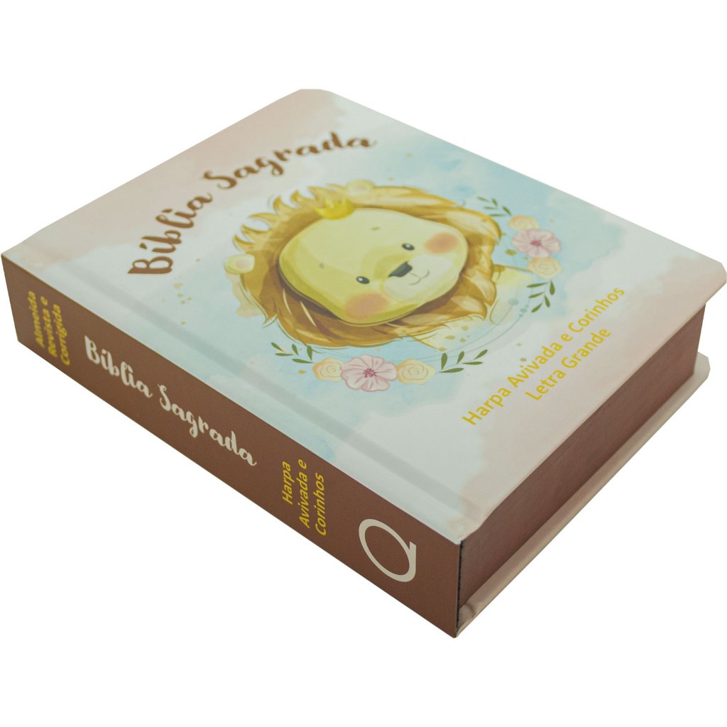 Bíblia Sagrada Infantil RC Letra Grande Com Harpa Avivada E Corinhos Capa Dura Pequena Leão Aquarela