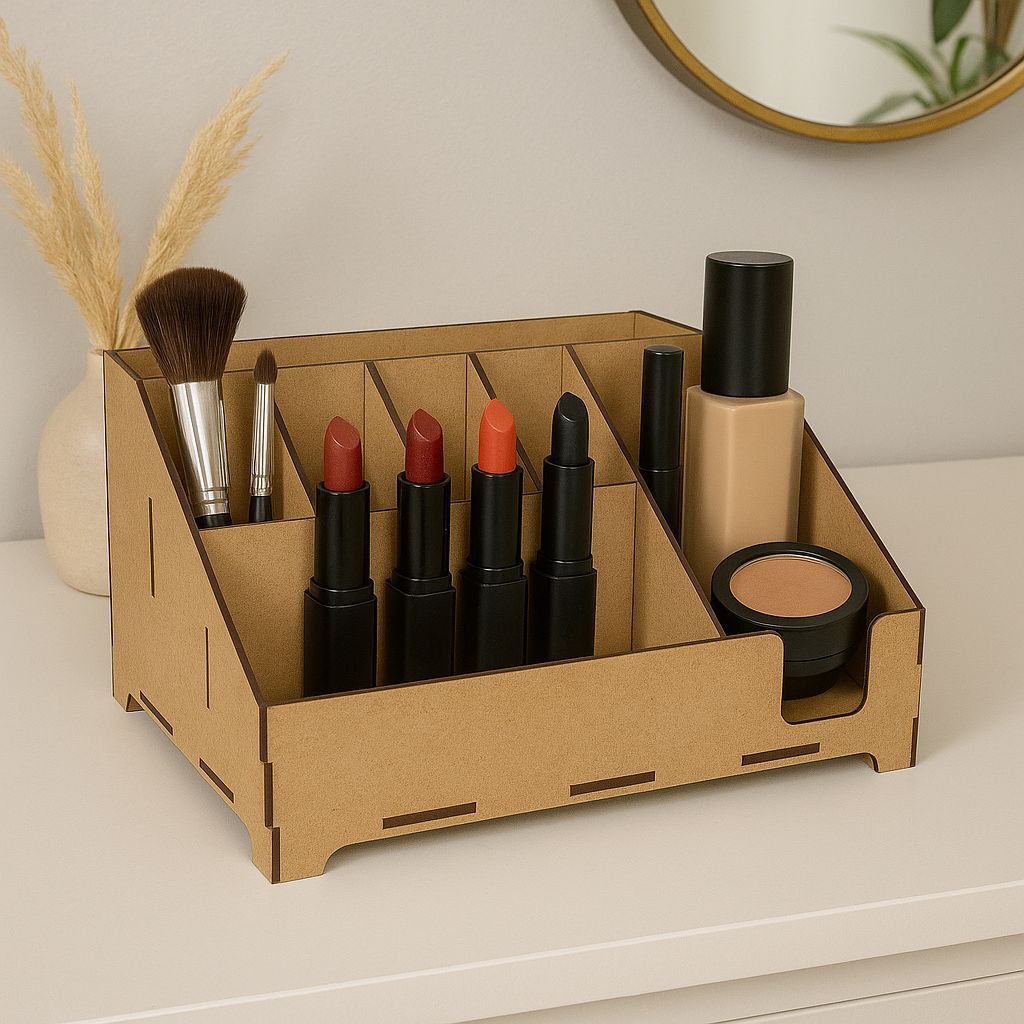 Porta Maquiagem MDF 25x16x14cm Divisórias Organizador Cosméticos Pincéis