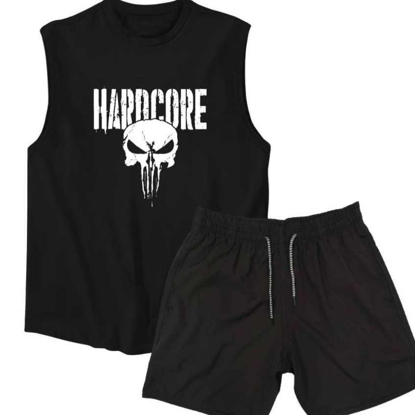 Conjunto Regata Oversized E Short Tactel HardCore Academia Moda Verão Confortavel Masculino