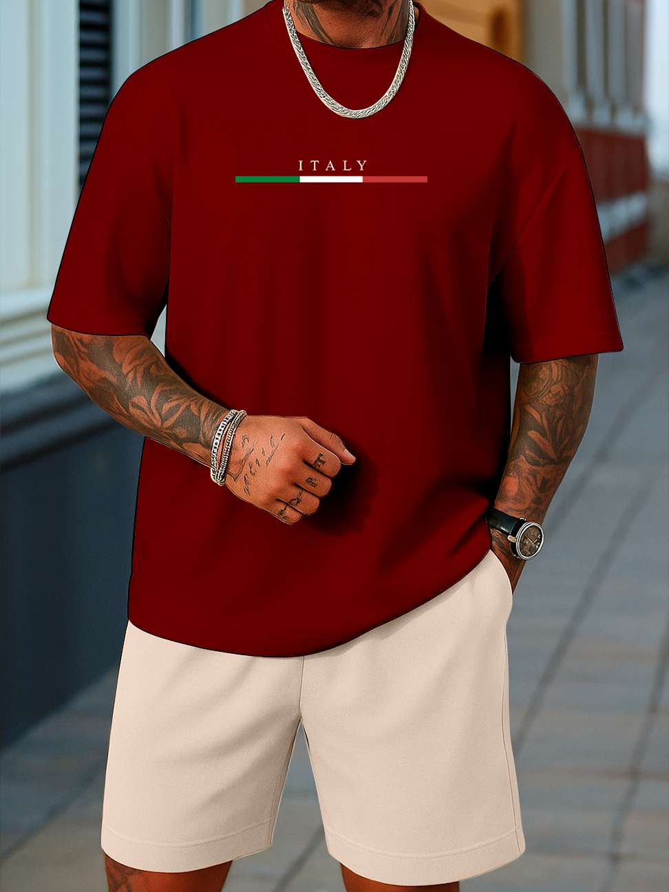 Conjunto Masculino Camiseta e Bermuda Itália 100% Algodão Estiloso Estampado Diversas Cores