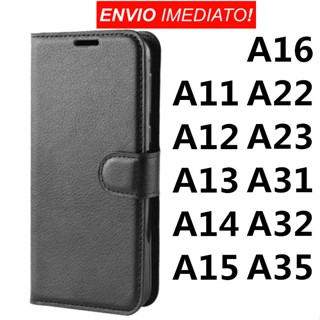 Capa Carteira Couro Samsung A11 A12 A13 A14 A15 A16 A22 A23 A31 A32 A35 Preta em Oferta na Shopee