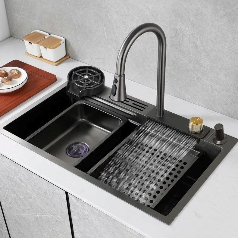 Kit Cuba Cozinha Gourmet Aço Inox C/ Torneira Flexível Preto